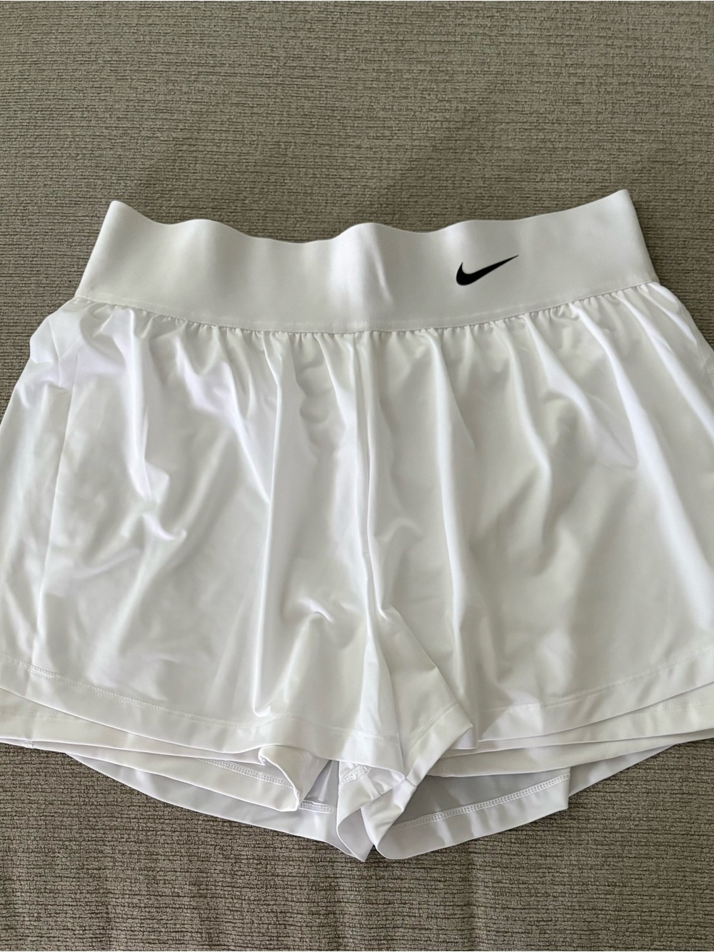 Nike White Women's Athletic Shorts with Black Swoosh